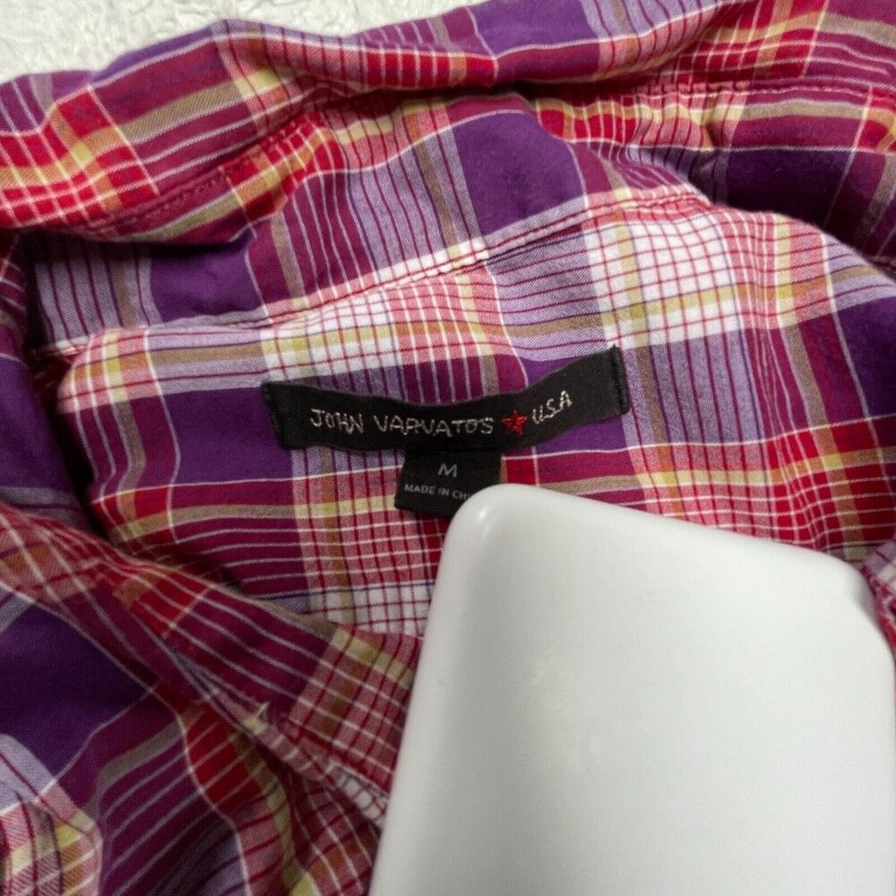 John Varvatos Mens Button Up Long Sleeve Plaid Shirt Medium Purple Red Cotton - Picture 3 of 9